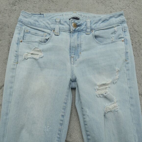 American Eagle Jeans Women's Size 4 Blue Low-Rise Skinny 29" Inseam Distressed - Picture 13 of 16